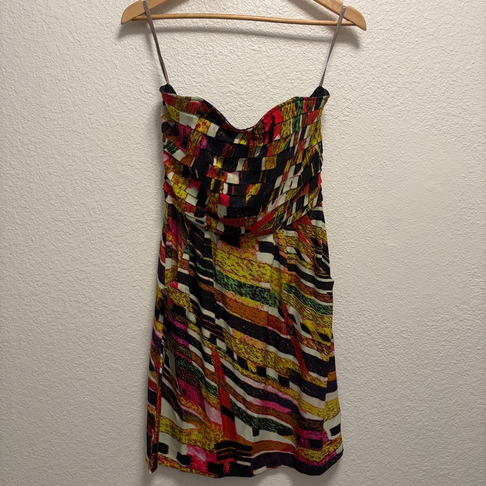 Charlie Jade 100% Silk strapless mini Dress Women’s Size Medium pockets pleated